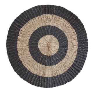 Handwoven Round Seagrass Black and Tan Rug - 1m