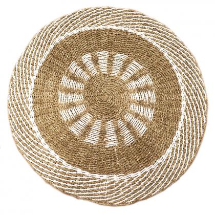 Handwoven Round Seagrass White and Tan Rug - 1m